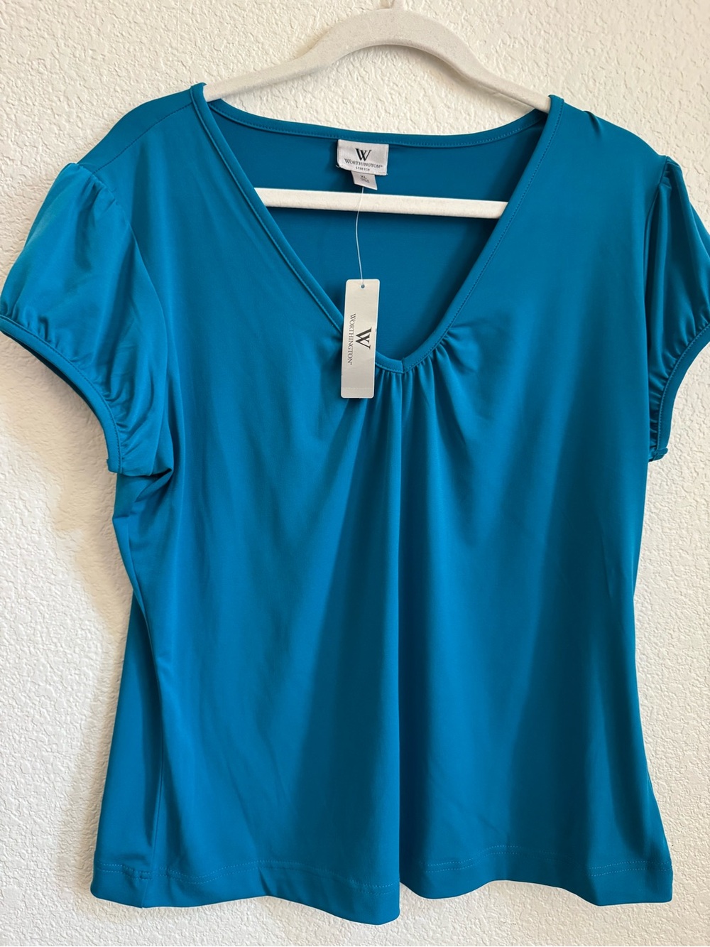 NWT Worthington Stretch Puff Sleeve V-Neck Blouse